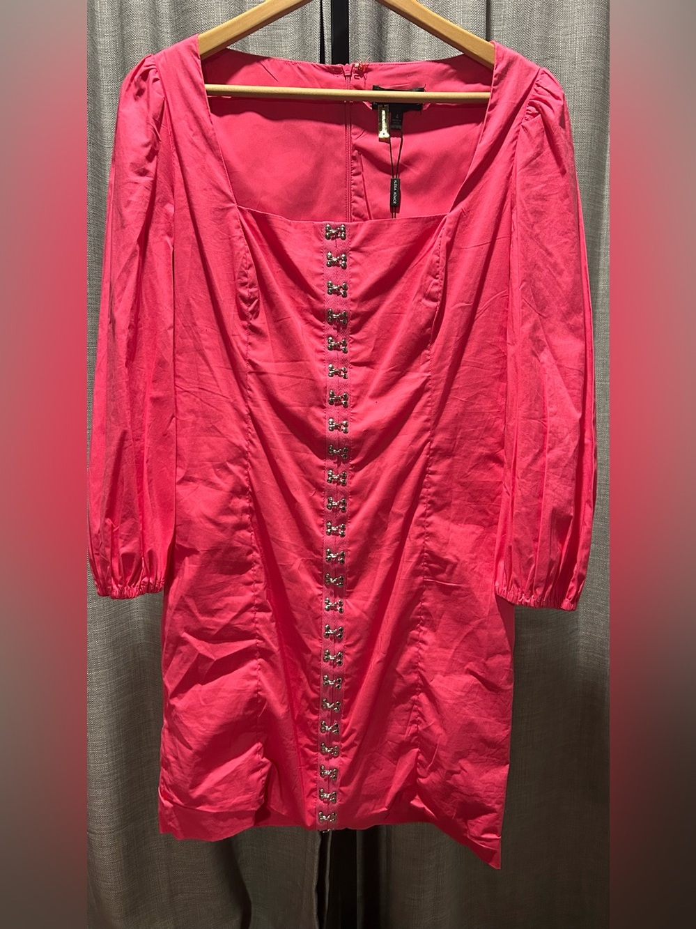 Alexia Admor Hot Pink Long Sleeve Hook-Front Mini Dress